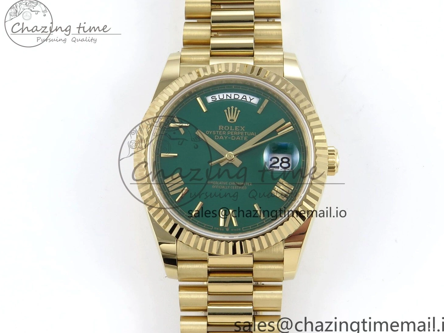 MiroTime 0325 Day Date 40 YG 228238 Noob 1:1 Best Edition Green Roman Dial on President Bracelet A2836 (Gain Weight) Youthful 796